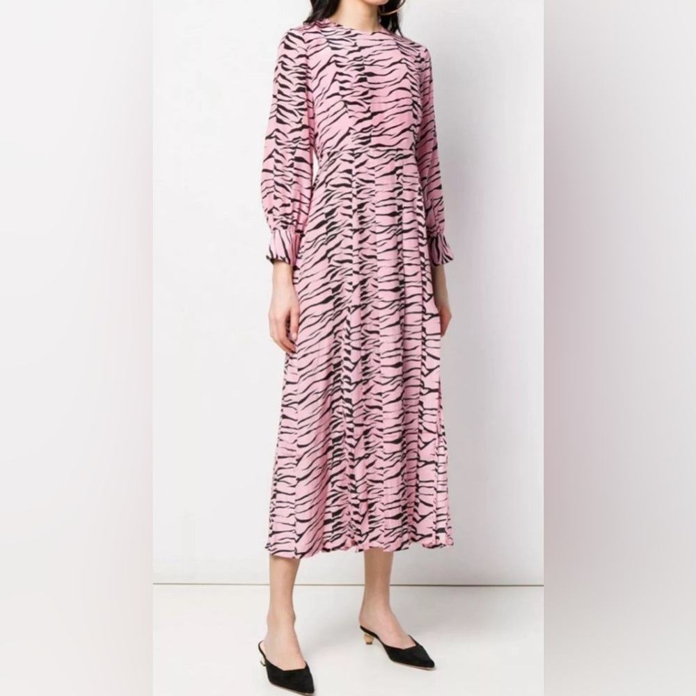 Rixo Emma Pink Tiger Animal Print Silk Dress Size S